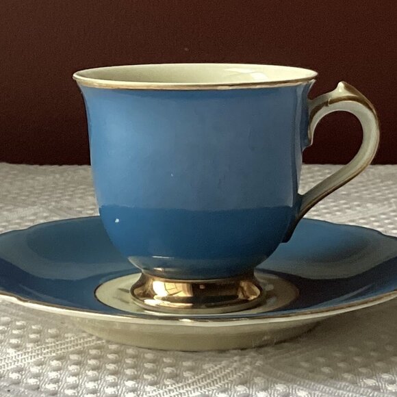 Set 6 Vintage KPM Royal Ivory Floral Turquoise Blue Demitasse Saucer 6 Pc - Picture 3 of 12